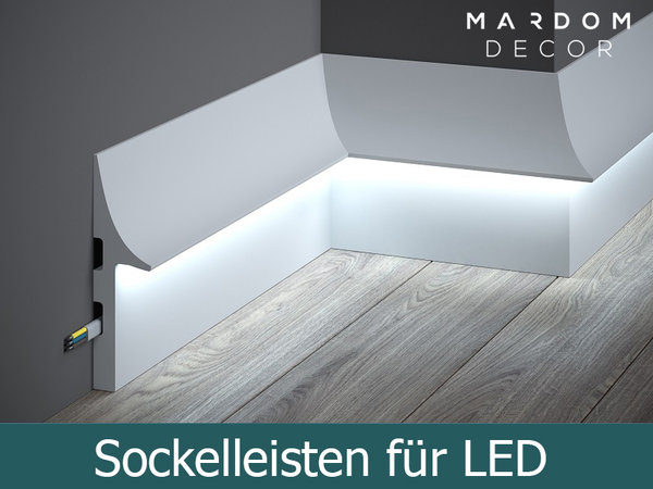 Sockelleisten müssen LED tauglich sein. Mardom Decor bietet ein großes Sortiment an Lichtleisten an Wandleisten, Deckenleisten oder Fußleisten.