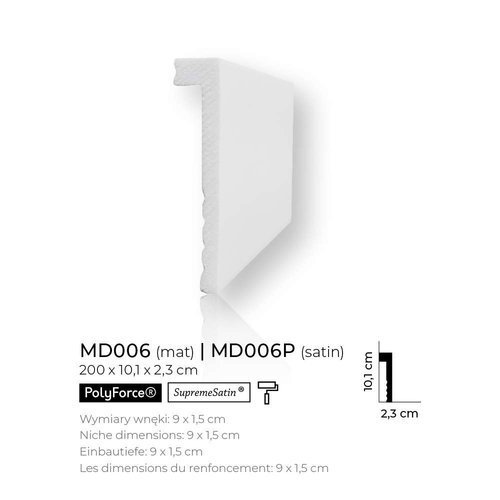 MD006P lackierte wasserfeste weiße Abdeckleiste 200 x 10,1 x 2,3 cm