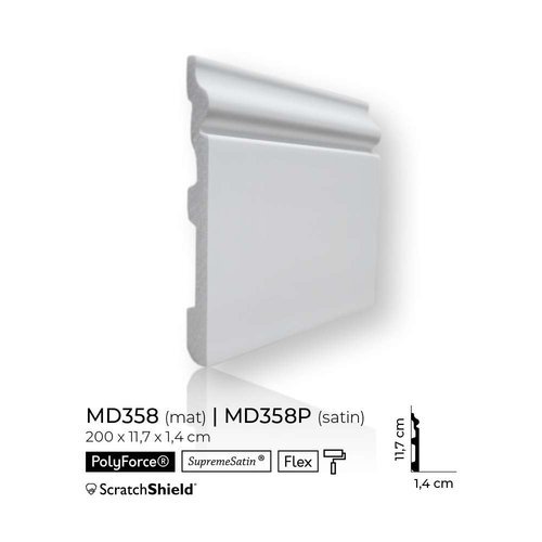 MD358 weiße Sockelleiste Berliner Profil 12 cm hoch 200 x 11,7 x 1,4 cm